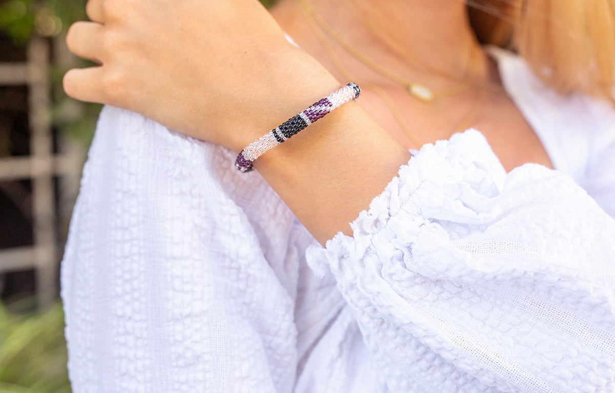 Sashka Co. Extended 8" Bracelet Matte Purple / Rose Gold / Black / Clear Wine Festival Bracelet - Extended 8"